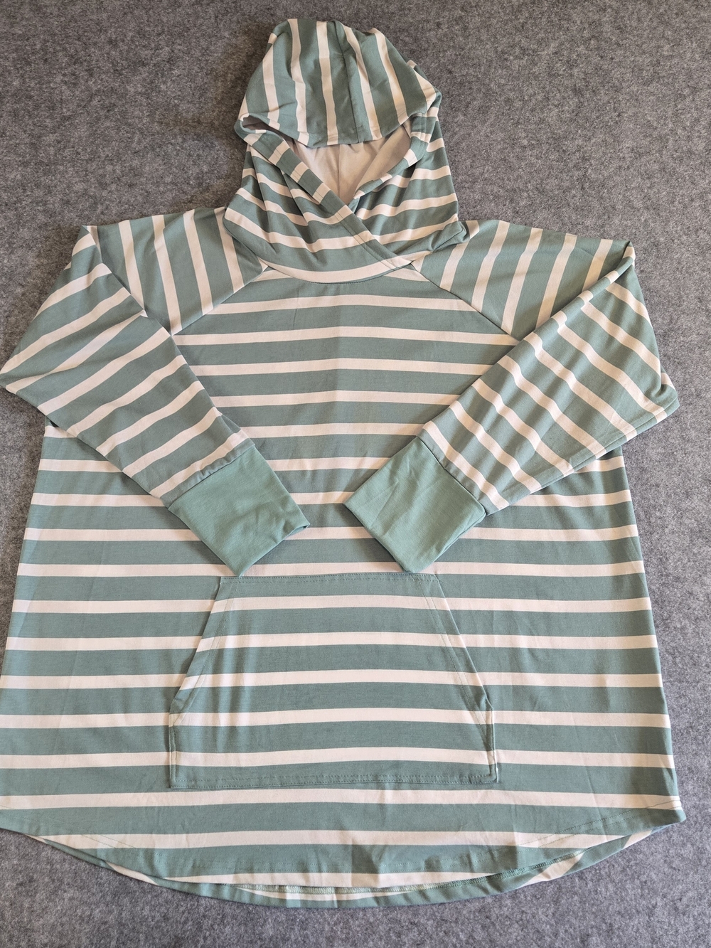 LuLaRoe Green and White Striped  Pullover Tunic With Hood
